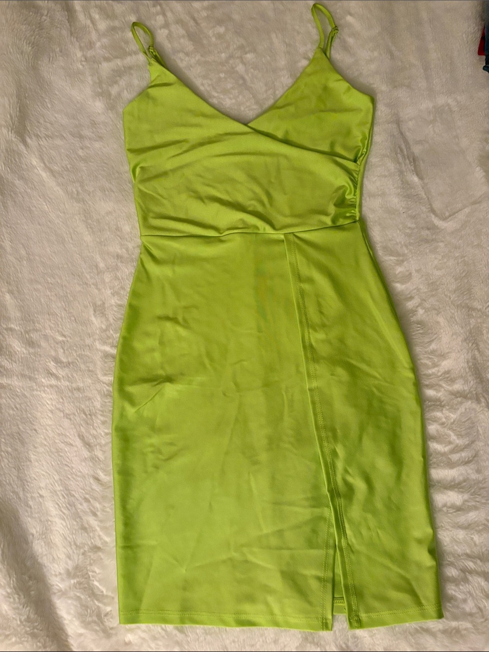 Fashion Nova Neon Lime Spaghetti Strap Mini Dress